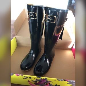Joules Evedon tall rain boot with black bow 8